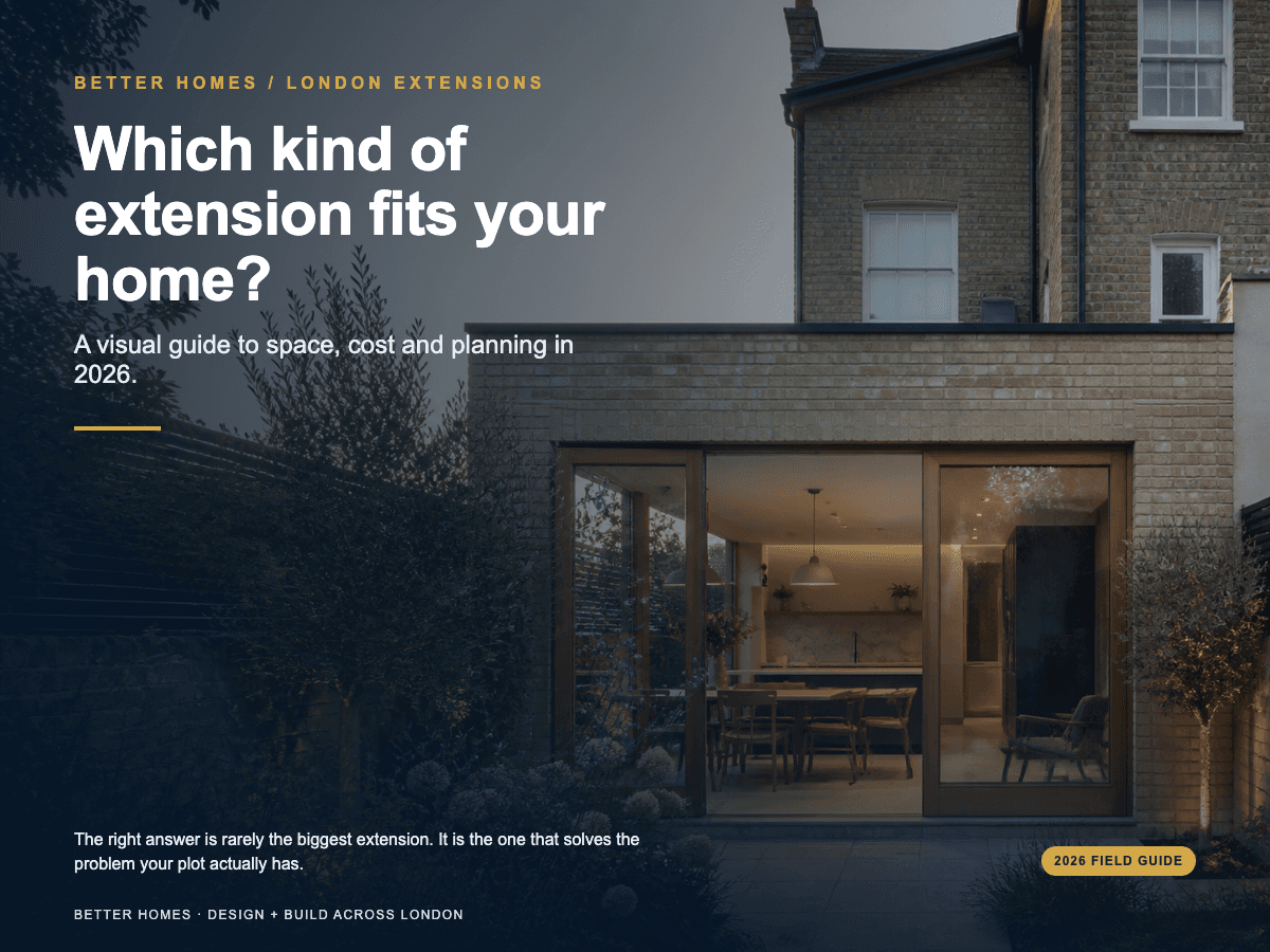 Better Homes editorial photograph of a warm contemporary rear extension on a London Victorian terrace.
