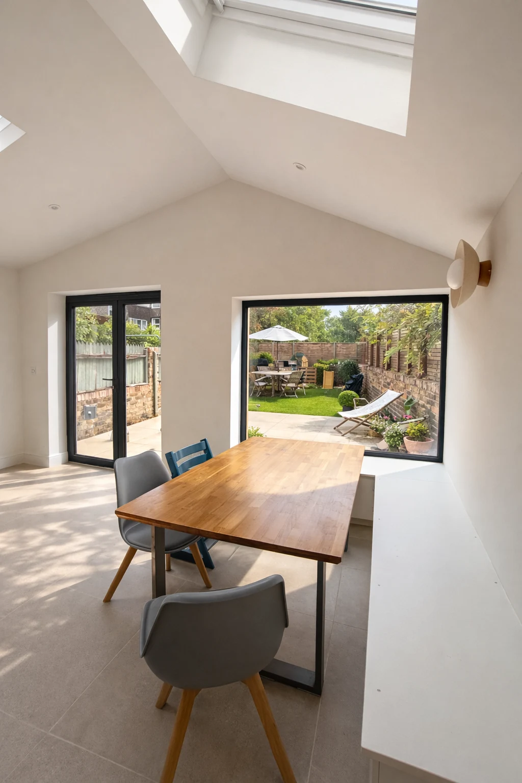 Dining table beside the glazed garden doors