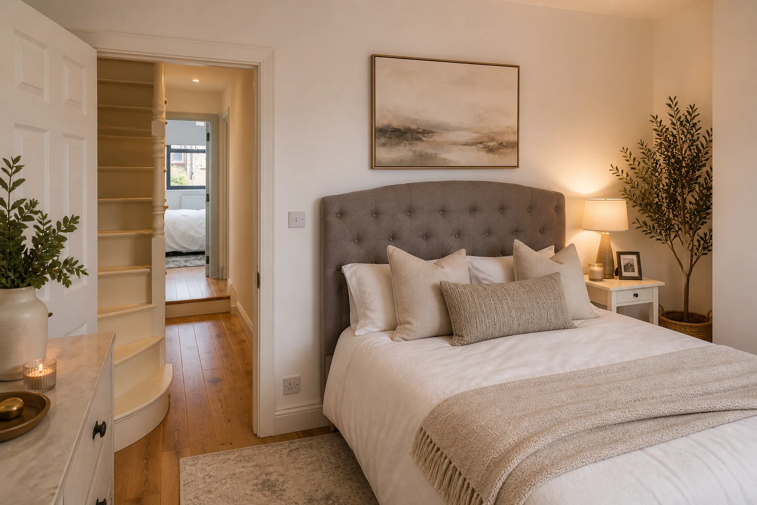 Refurbished bedroom with fitted bedside lighting