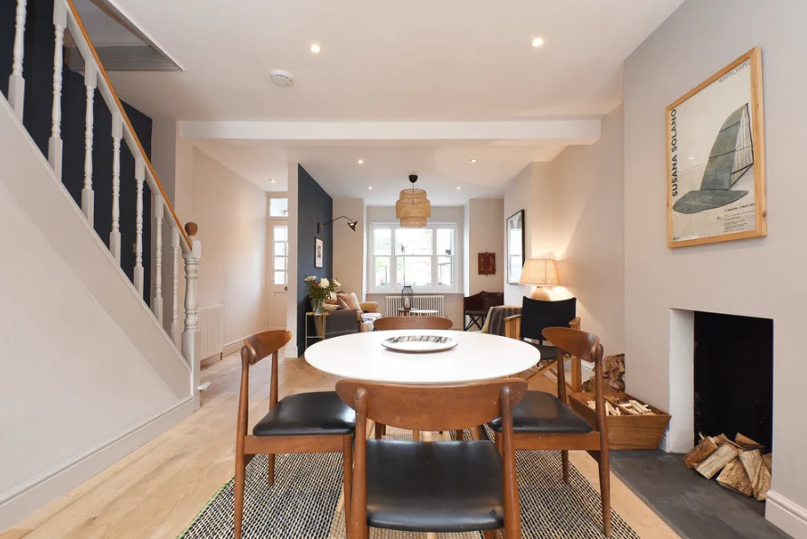 Dining space beside the staircase
